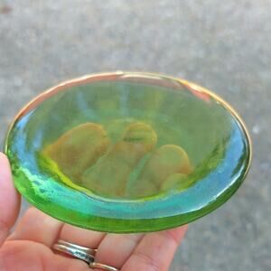 Fire and Light Glass Candle Holder Stand Disc Recycled Glass Green Celery